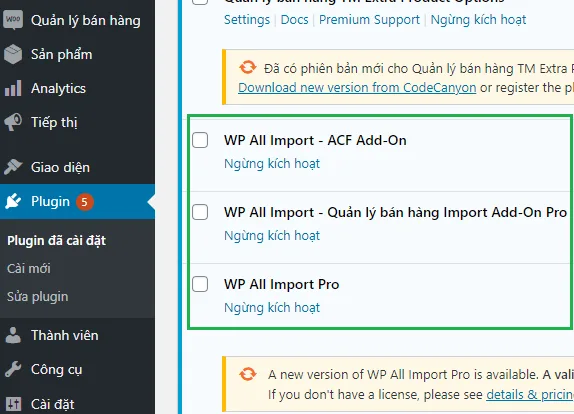 Kích hoạt Plugin WP All Import Pro