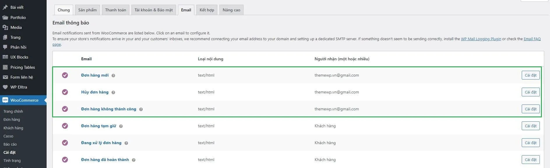 Doi Mail Trong Woocommerce