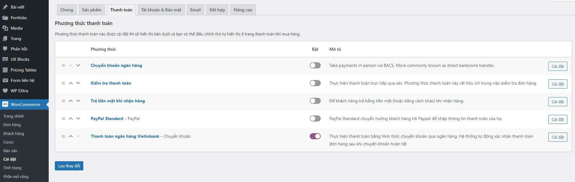 Vào Cài đặt Woocommerce