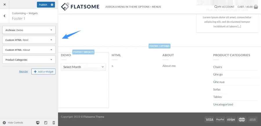 Lưu bản nháp tự động thêm các widget vào flatsome